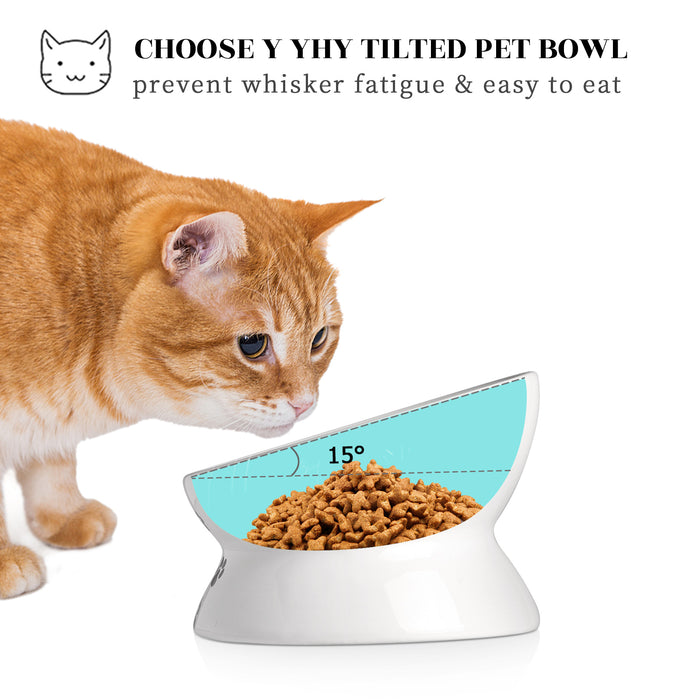 斜口高脚宠物碗套装 白色倾斜猫粮碗水碗Tilted Cat Dish for Food and Water, white
