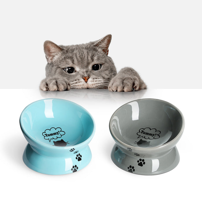 斜口高腳貓碗寵物碗食盆灰色 易清潔/防滑Cat bowl ,grey