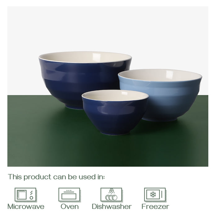 日式餐具套餐陶瓷碗汤面碗饭碗大中小号 单人餐具套装蓝色Ceramic Mixing Bowls Nesting Bowls