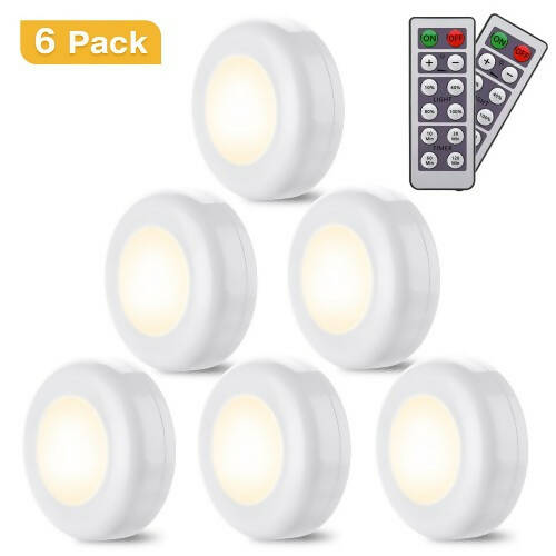 無線 LED 圓盤燈，4000K 暖白色櫥櫃夜燈，附遙控器，適用於櫥櫃、衣櫃、廚房、臥室、家居（6 件裝）