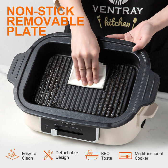 Ventray Electric Smokeless Indoor Grill Healthy Grilling with Rapid Even Heat - Beige