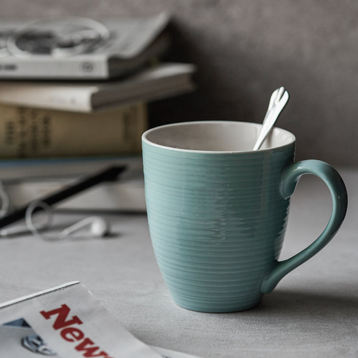 中式水纹咖啡杯纯色陶瓷马克杯水杯简约清新 湖蓝色Ceramic Coffee Cups-Turquoise