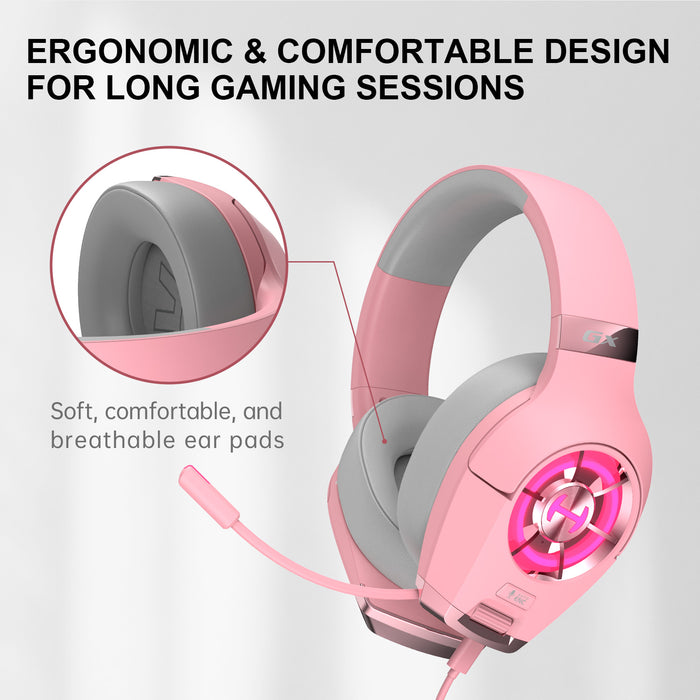HECATE by Edifier GX Hi-Res Gaming Headset for PS4/ PS5/ PC/Switch/Xbox Gamepad - USB/Type-C/3.5mm Wired Gaming Headphones with Microphone RGB Lighting - ENC Noise Cancelling - 50mm Driver (Pink)