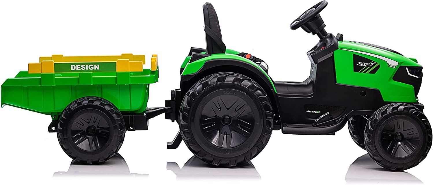 Voltz Toys 12V 逼真農用拖拉機農用車帶自卸拖車和橡膠輪胎