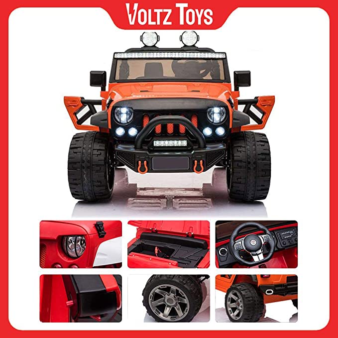 Voltz Toys Classic 2 Seater Jeep Wrangler 帶遙控器和真皮座椅的兒童可乘坐汽車