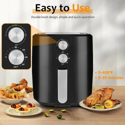 SyncLiving 4.8Qt Air Fryer, Compact Air Fryer with Dual Knob Control, Non-Stick Fry Basket, Auto Shut-Off, Recipe Book