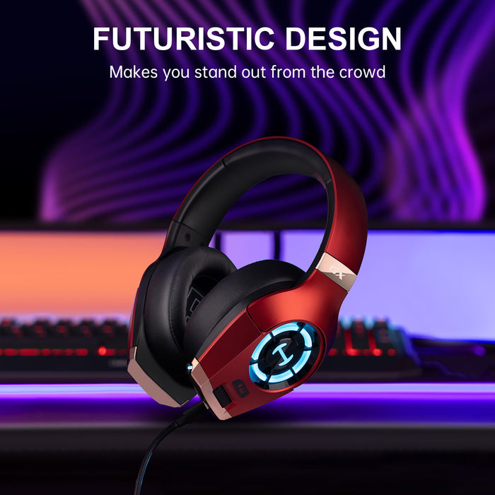 HECATE by Edifier GX Hi-Res Gaming Headset for PS4/ PS5/ PC/Switch/Xbox Gamepad - USB/Type-C/3.5mm Wired Gaming Headphones with Microphone RGB Lighting - ENC Noise Cancelling - 50mm Driver (Red)