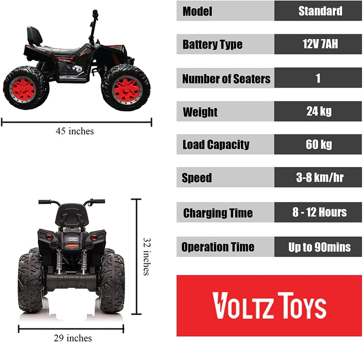 Voltz Toys 12V 4x4 Realistic Off-Road ATV Ride On Car with Throttle, Brake Pedal and Rubber Tires