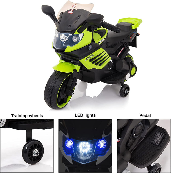 Voltz Toys 6V Kids Motorcycle ride on car with Training Wheels, Realistic Lights and Sound