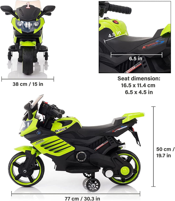 Voltz Toys 6V Kids Motorcycle ride on car with Training Wheels, Realistic Lights and Sound