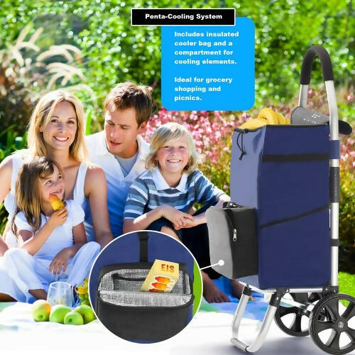 WIKINK Foldable Shopping Trolley, Portable Grocery Cart with 29L Removable Bag, Insulated Pouch, Aluminum Frame
