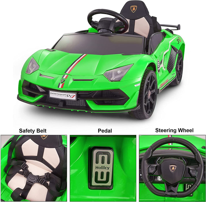 Voltz Toys 12V Licensed Lamborghini Aventador SVJ Ride On Car with Custom Stickers and Remote Control
