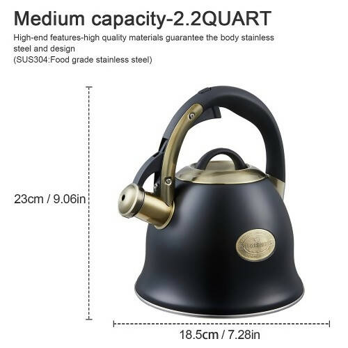 LUXGRACE 2.2 QT Tea Kettle, Whistling Tea Pot with Silicone Handle, Stainless Steel for Stovetops - T03