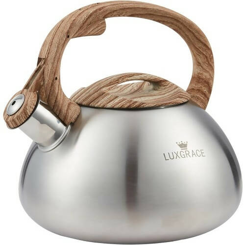 LUXGRACE 2.5 QT 茶壺，帶木紋手柄的哨聲茶壺，不銹鋼爐灶 - T02