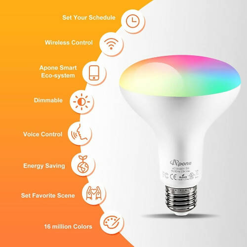Apone Smart RGB Wi-Fi LED Bulb BR30 13W 2 Pack