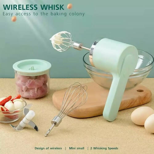 INTEXCA 2 in 1 Electric Wireless Food Processor Mixer, Garlic Chopper Masher Egg Whisk Beater