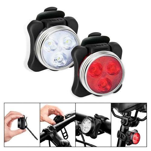 2PCS LED Bike Light Set, Front Headlight and Rear Bicycle Tail Light with 4 Light Modes, IPX4 Water Resistant, USB Charging