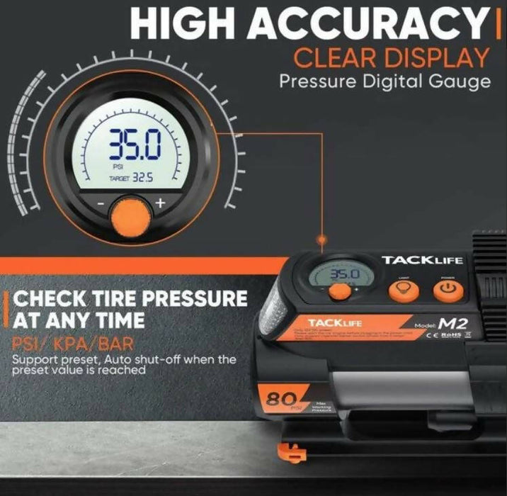 Tacklife M2 12V DC Digital Auto Tire Inflator with LCD Display