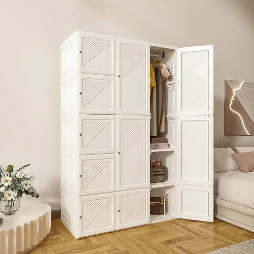 蚂蚁盒子 ANTBOX Portable Closet, Foldable Wardrobe Storage Clothing Organizer with Magnetic Doors, 11 Doors 2 Hangers (White)