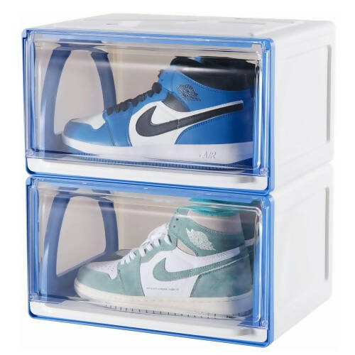 2 件裝可堆疊鞋盒，帶抽屜拉出式滑動運動鞋收納盒，側視圖