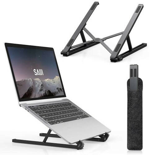 Aluminum Laptop Stand, Foldable Portable Notebook Stand with Adjustable Height, Ventilated Cooling for Laptops, Tablets, 10-17" Inches