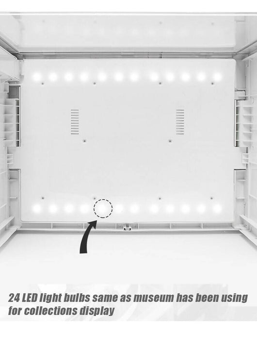 GOTO 透明展示櫃，帶 LED 照明，適用於運動鞋、收藏品、人偶、珠寶 - 可堆疊收藏板條箱 - 白色