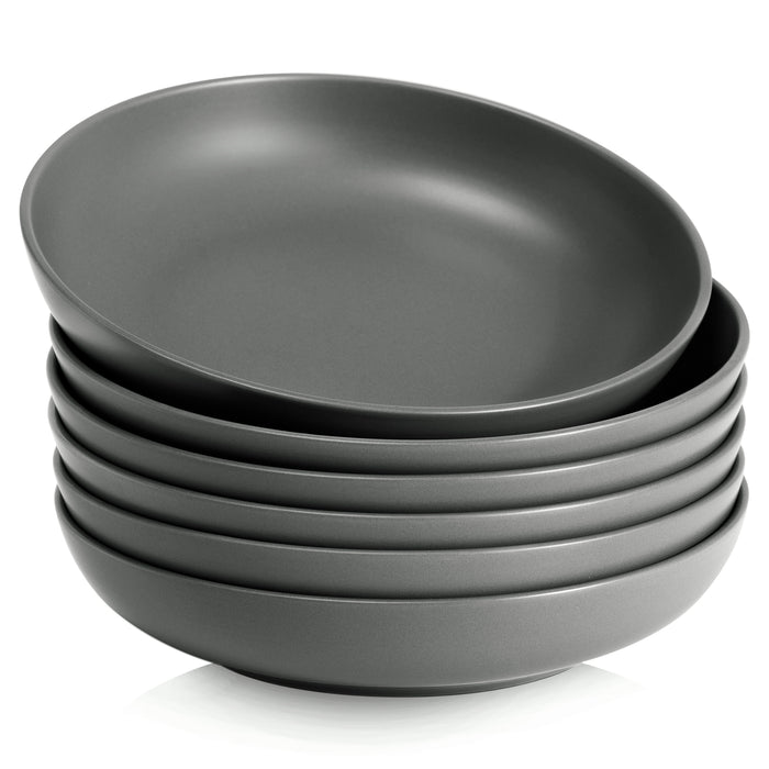 意大利面沙拉碗 深盘骨瓷汤碗套装组合灰色 Large Serving Bowl Set, Porcelain Pasta, Salad, Soup Bowls, Grey