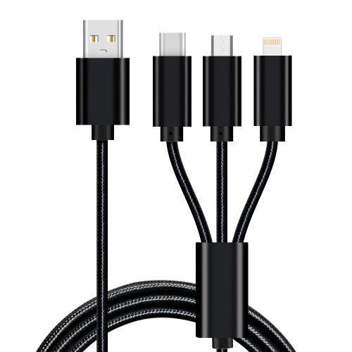3合1手機數據線，帶閃電的USB充電線，USB-C和微型USB編織線（1.2M）