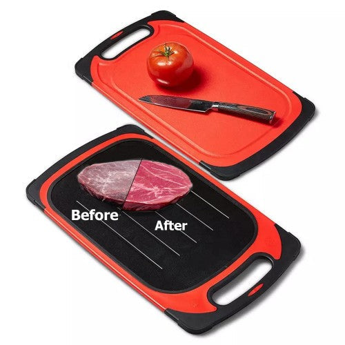 2 in 1 Fast Defrosting Tray Cutting Board Thawing Plate Chopping Board for Faster Defrosting Frozen Food or Chopping Food Heavy Duty Material Multi-functional Kitchen Utensils