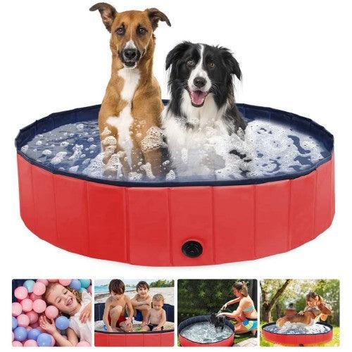 160 x 30 釐米便攜式狗兒童游泳池，PVC可摺疊防滑浴缸，適合小型到大型犬寵物（紅色）