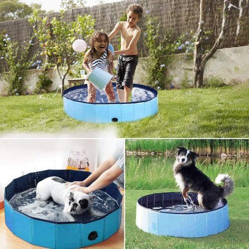 80 x 20 釐米便攜式狗兒童游泳池，PVC 可摺疊防滑浴缸，適合小型犬寵物（藍色）