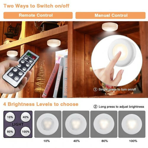 無線 LED 圓盤燈，4000K 暖白色櫥櫃夜燈，附遙控器，適用於櫥櫃、衣櫃、廚房、臥室、家居（6 件裝）