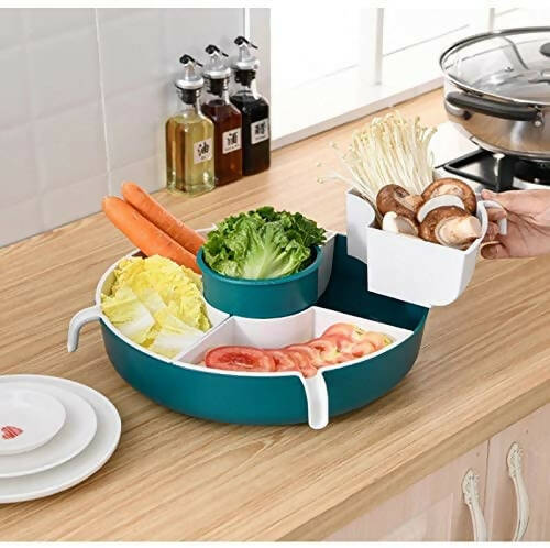 SingHome - 旋轉瀝水籃過濾器塑膠菜盆籃碗火鍋收納盤水果盤零食盤廚房工具 (綠色)
