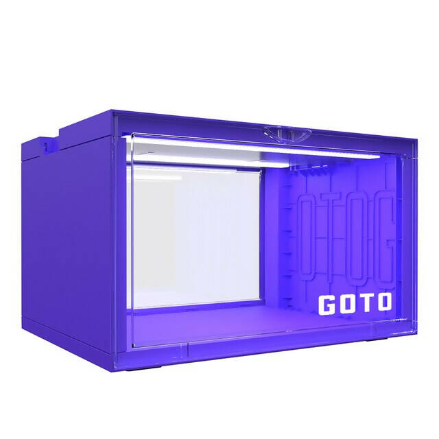 GOTO 透明展示櫃，帶 LED 照明，適用於運動鞋、收藏品、人偶、珠寶 - 可堆疊收藏板條箱 - 紫色