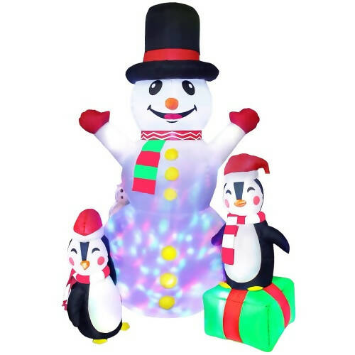6 英尺充氣雪人和企鵝，聖誕庭院裝飾，內置 LED 燈，適用於室內、室外、家居、草坪、聖誕裝飾