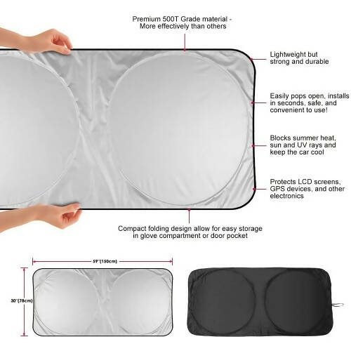 ELUTO 汽車擋風玻璃罩，可折疊遮陽板防護罩，阻擋紫外線（中號 150 x 78 厘米）
