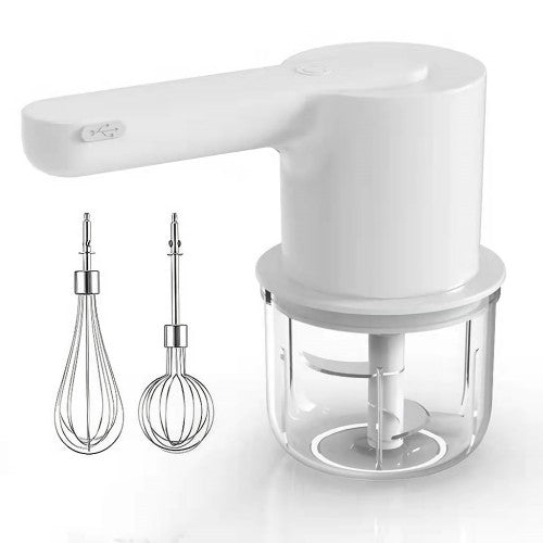 NTEXCA 2 in 1 Electric Wireless Food Processor Mixer, Garlic Chopper Masher Egg Whisk Beater (White)