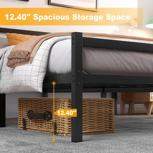 Mr IRONSTONE Full Size Bed Frame, 12.4" High Metal Platform Bed Frame with Headboard and Footboard, Storage, Non-Slip, No Box Spring Needed (Black)