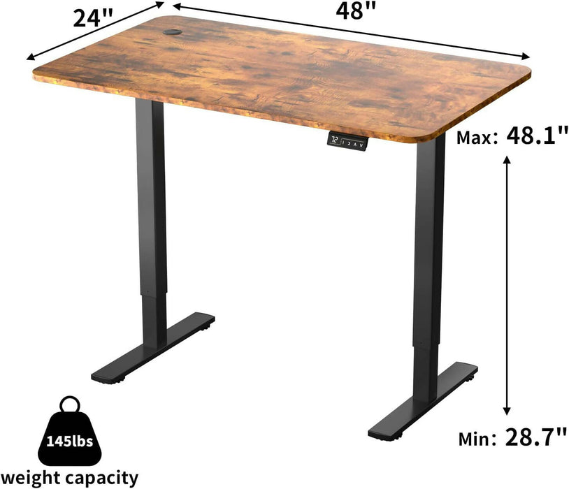 Electric Standing Desk, 120 x 60 cm Adjustable Height Desk with 2 Memory Presets, LED Height Display, Steel Legs, Ultra-Quiet Motor (Rustic Wood)