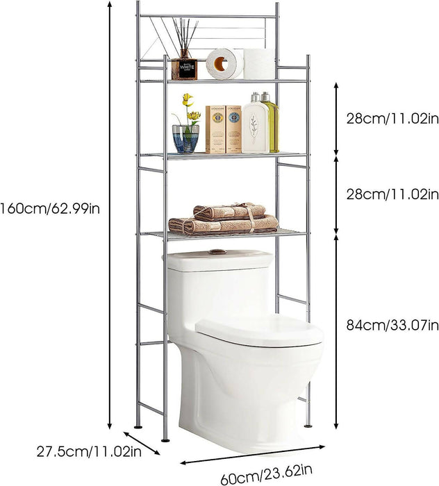 HOME BI 3-Tier BathroomToilet Storage Rack, Space Saver, Sliver