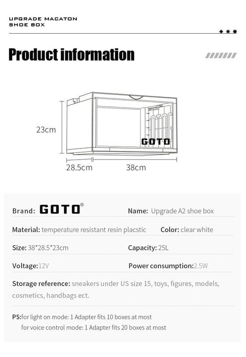 GOTO 透明展示櫃，帶 LED 照明，適用於運動鞋、收藏品、人偶、珠寶 - 可堆疊收藏板條箱 - 黑色