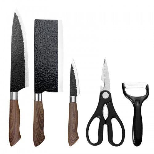 5 PCS菜刀套裝不粘塗層不鏽鋼廚師刀雕刻刀切割刀廚房剪刀
