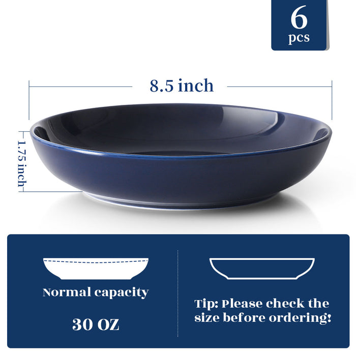 意大利面沙拉碗 深盘骨瓷汤碗套装组合蓝色Large Serving Bowl Set, Porcelain Pasta, Salad, Soup Bowls, Blue