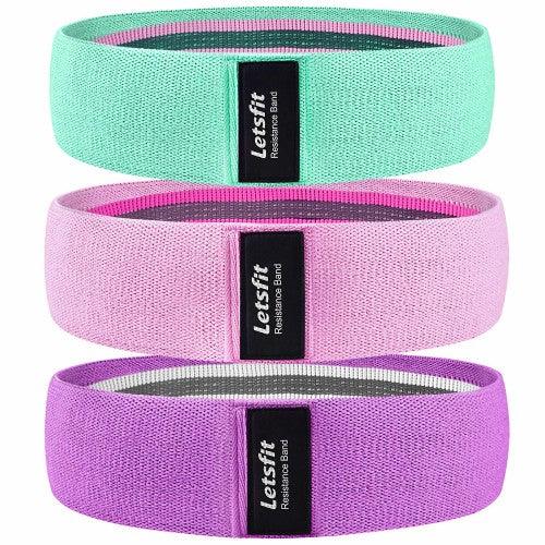 LETSFIT Resistance Bands Set for Legs Exercise Bands for Home Workouts, Pilates, Yoga, Wide Anti Slip Fabric Glute Hip Bands (3 Pack)