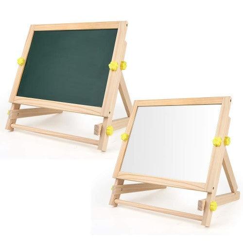 Kids Tabletop Easel with Paper Roll, Double-Sided Whiteboard ; Chalkboard with Magnetic Letters
