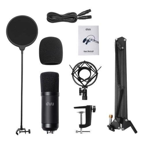 UHURU 電容話筒套裝、帶吊臂的專業錄音室心形話筒套件、用於流媒體、錄音、播客、YouTube 的減震架 - XM900