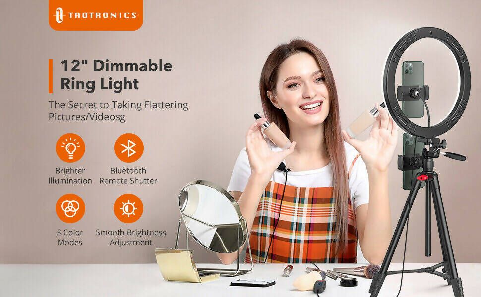 TaoTronics CL027 12" Ring Light with 3 Color Modes 61“ Tripod Stand