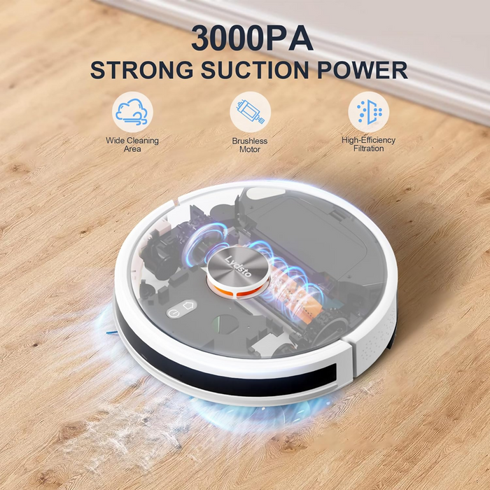 Lydsto R5 Robot Vacuum and Mop Combo with HEPA Self-Emptying Base, 3-in-1 Robotic Vacuum with Lidar Navigation for 40 Days of Cleaning, White