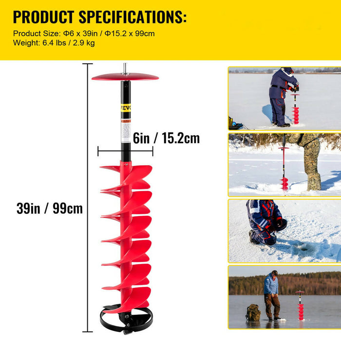 Vevor Ice Auger Drill 6" 39" Length for Ice Fishing Ice Burrowing