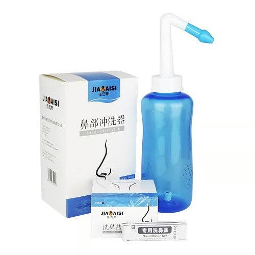 300mL鼻腔沖洗噴霧瓶裝置，帶2個噴嘴，用於過敏性鼻炎，鼻竇和每日鼻腔沖洗，30包洗鹽